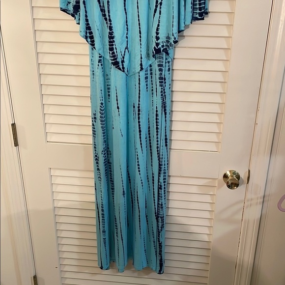 Soft Surroundings Blue Tie-Dye Elastic Off Shoulder Peak Overlap Maxi Dress - Picture 9 of 11
